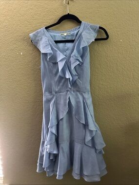 Gianni Bini Light Blue Ruffle V-Neck Mini Dress